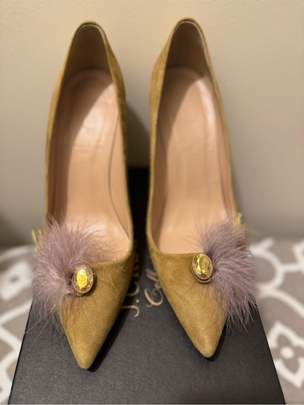 💕J.CREW Collection Elsie Suede Feather Bejeweled Suede Pumps